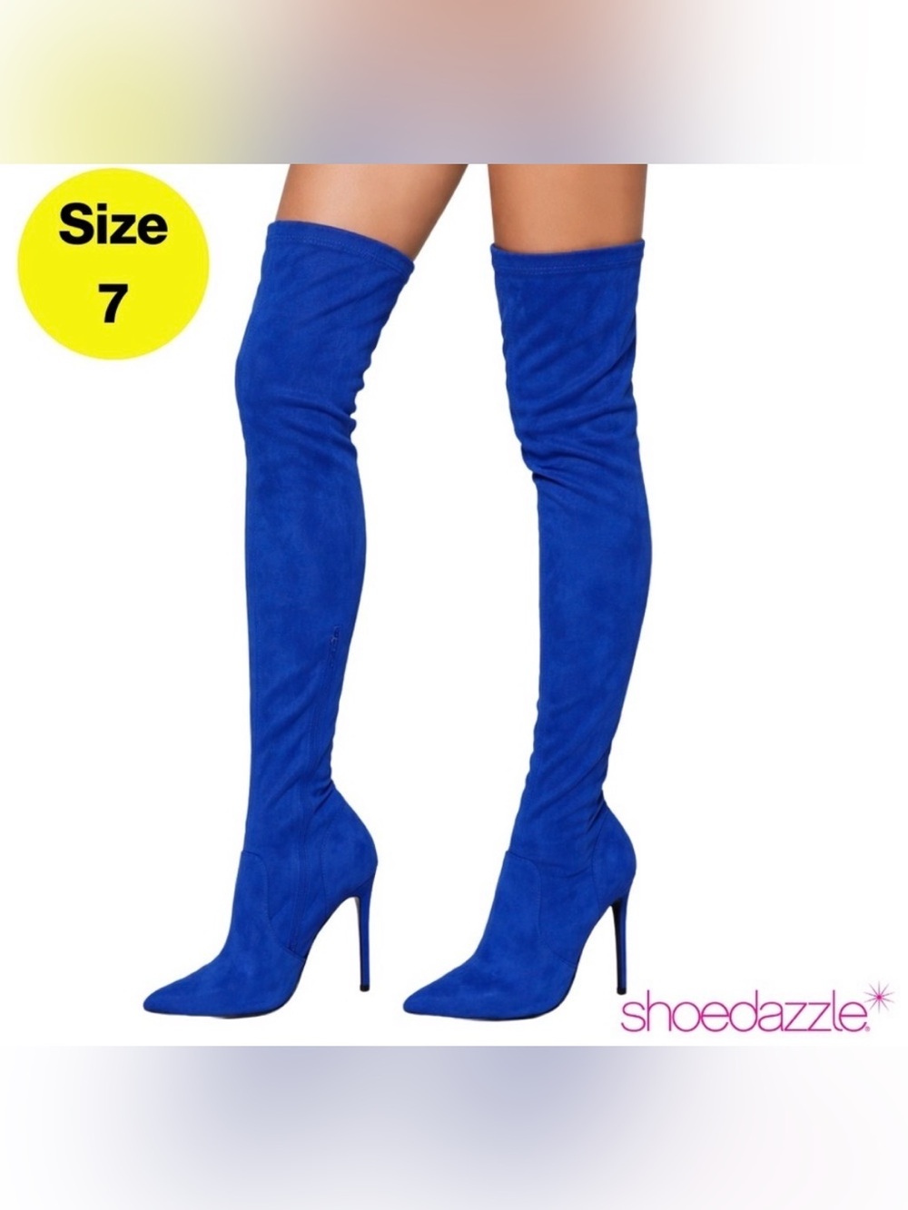 SHOEDAZZLE 🦋 Thigh-High, Vibrant Royal Blue Women's Stiletto Boots (Women’s 7)